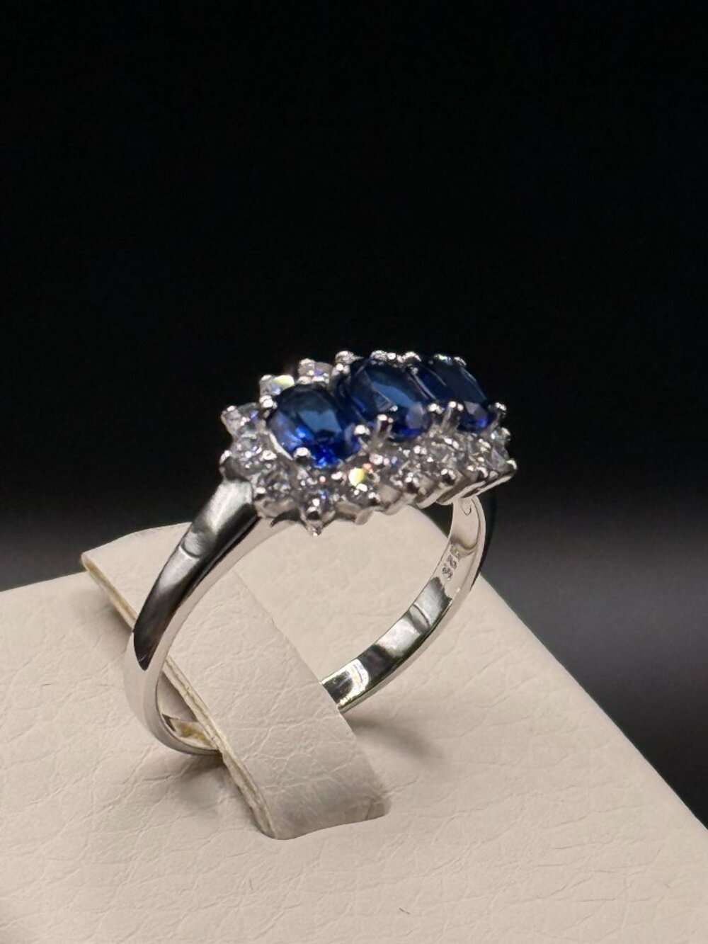 Stunning Synthetic Blue Sapphires & CZ Cluster Ring